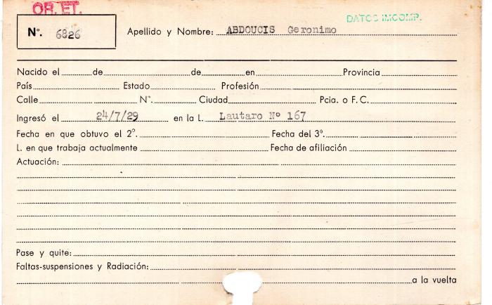 Ficha de miembro de Gerónimo Abdoucis.