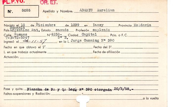 Ficha de miembro de Aurelian Adamiu.