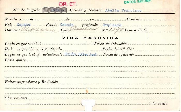 Ficha de miembro de Francisco Abella.