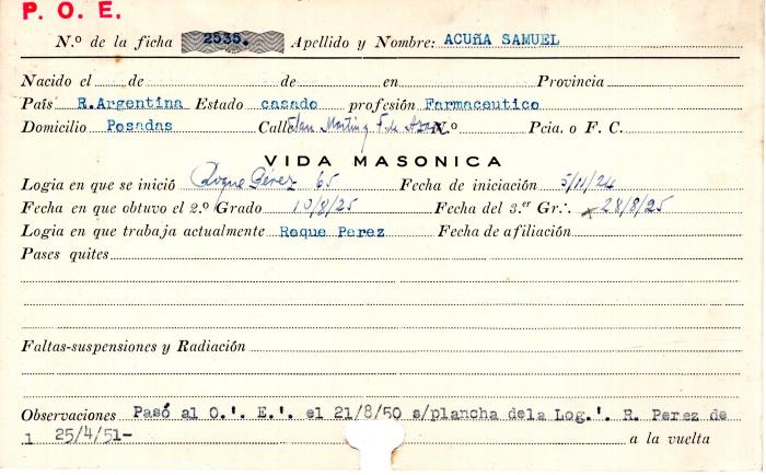 Ficha de miembro de Samuel Acuña.