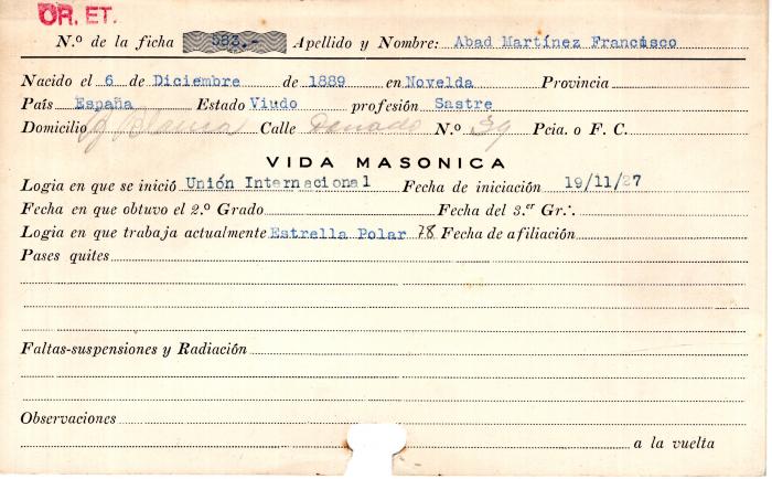 Ficha de miembro de Francisco Abad Martínez.