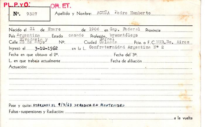 Ficha de miembro de Pedro Humberto Acuña.