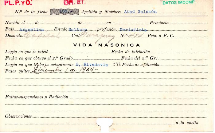 Ficha de miembro de Salomón Abad.