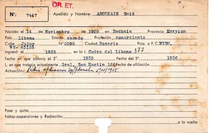 Ficha de miembro de Said Aboukais.