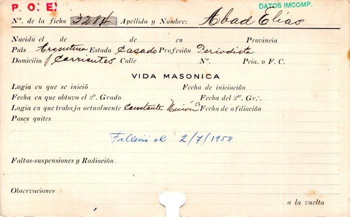 Ficha de miembro de Elías Abad.