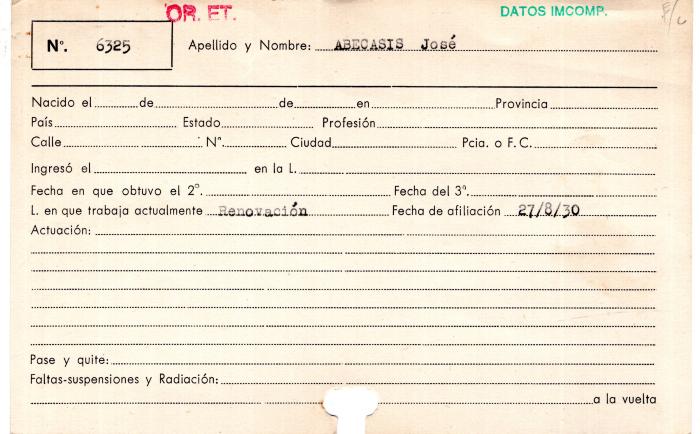 Ficha de miembro de José Abecasis.