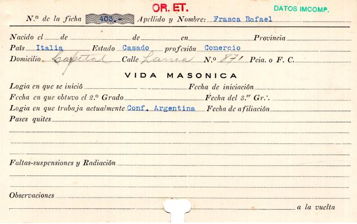 Ficha de miembro de Rafael Frasca.