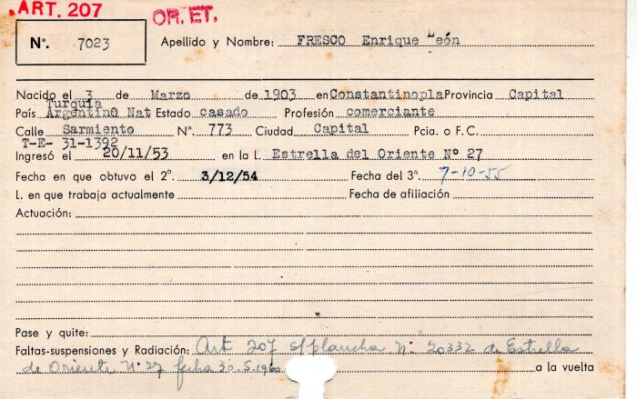 Ficha de miembro de Enrique León Fresco.