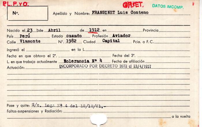 Ficha de miembro de Luis Conteno Fransinet.