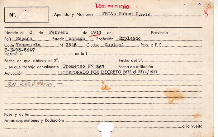 Ficha de miembro de Rubén David Frias.