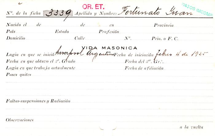 Ficha de miembro de Juan Fortunato.