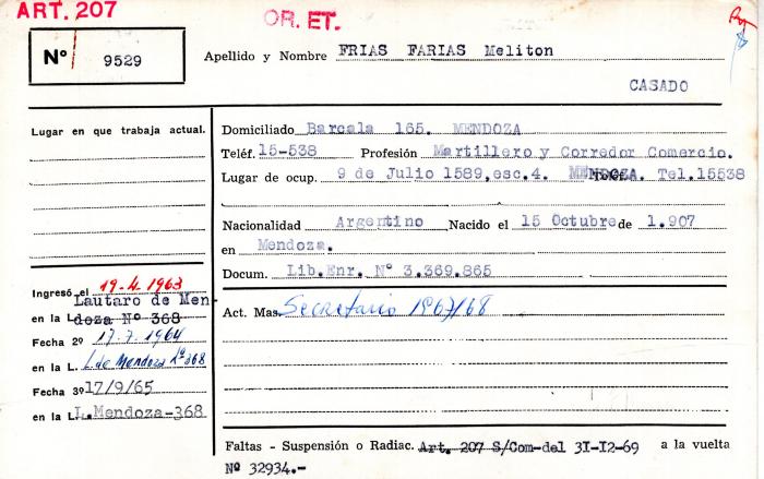 Ficha de miembro de Meliton Frias Farias.