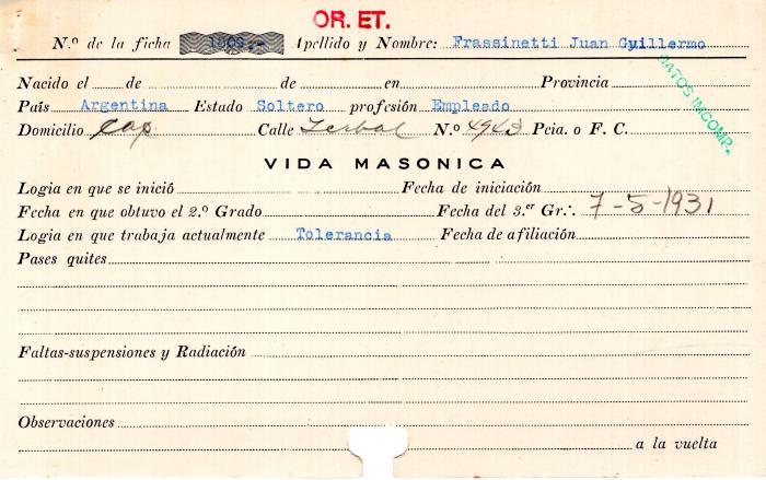 Ficha de miembro de Juan Guillermo Frassinetti.