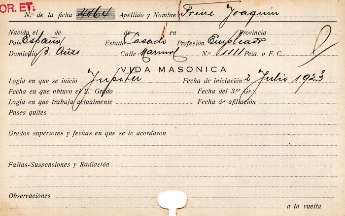 Ficha de miembro de Joaquín Freire.