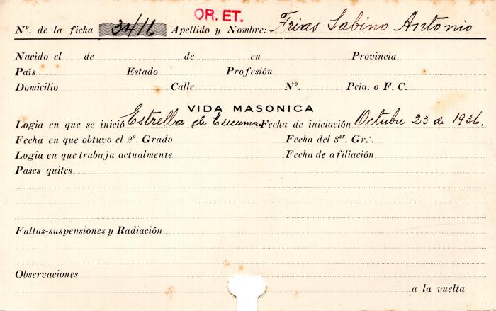 Ficha de miembro de Sabino Antonio Frias.