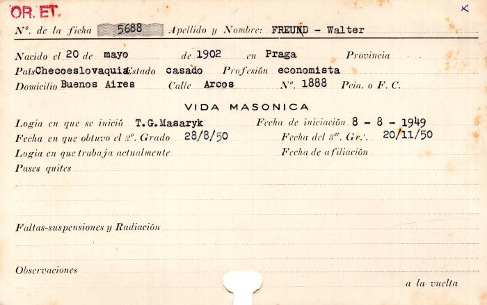 Ficha de miembro de Walter Freund.