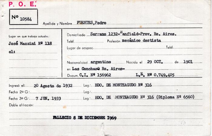 Ficha de miembro de Pedro Fuentes.