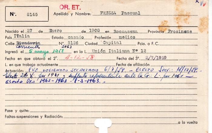 Ficha de miembro de Pascual Frezza.