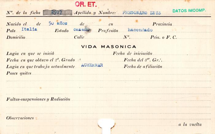 Ficha de miembro de Julio Freigeiro.