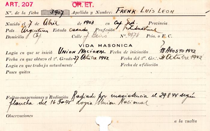 Ficha de miembro de Luis León Frenk.