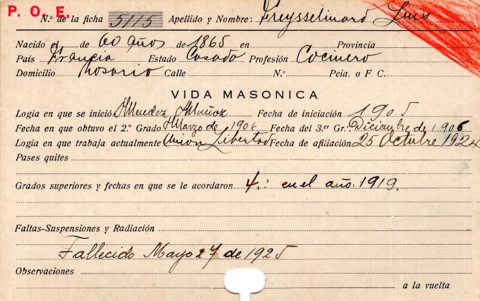 Ficha de miembro de Luis Freysseliard.