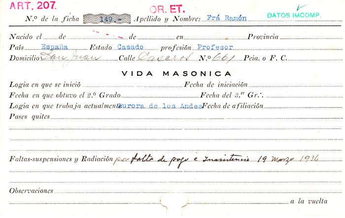Ficha de miembro de Ramón Frá.