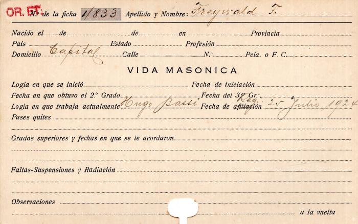 Ficha de miembro de F. Freyrald.