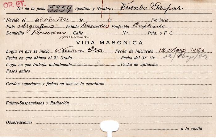 Ficha de miembro de Gaspar Fuentes.