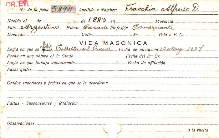Ficha de miembro de Alfredo D. Fracchia.