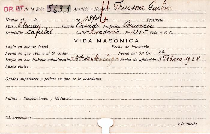 Ficha de miembro de Gustavo Friessner.