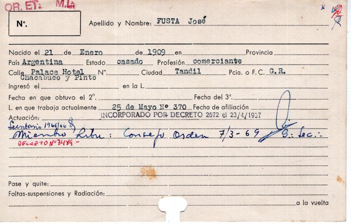 Ficha de miembro de José Fusta.