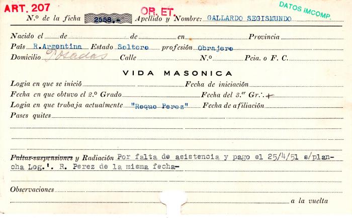 Ficha de miembro de Segismundo Gallardo.
