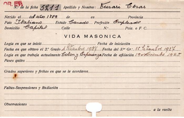 Ficha de miembro de César Fusari.
