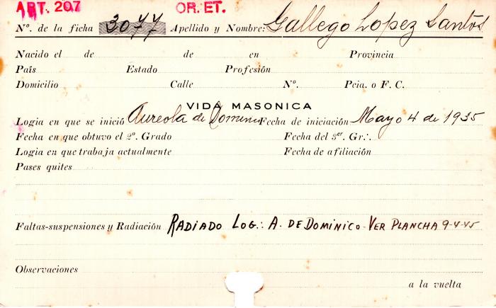 Ficha de miembro de Santos Gallego López.