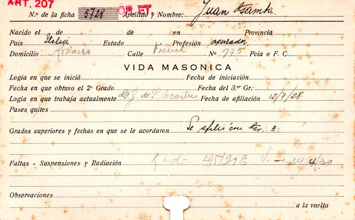 Ficha de miembro de Juan Gamba.