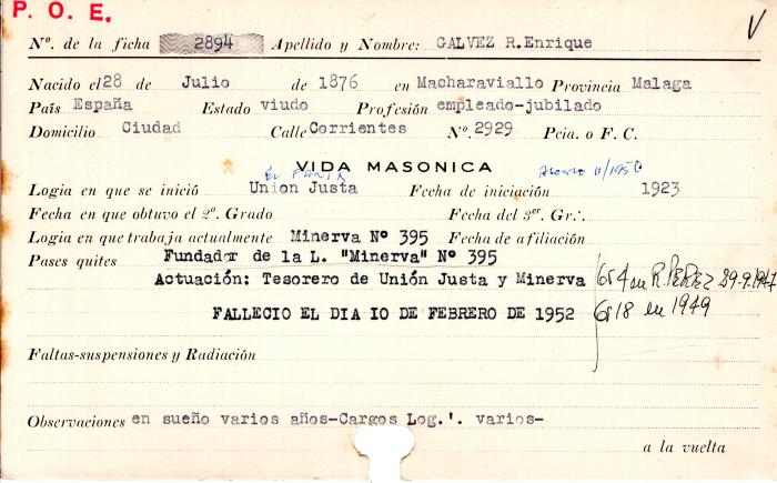 Ficha de miembro de Enrique R. Galvez.
