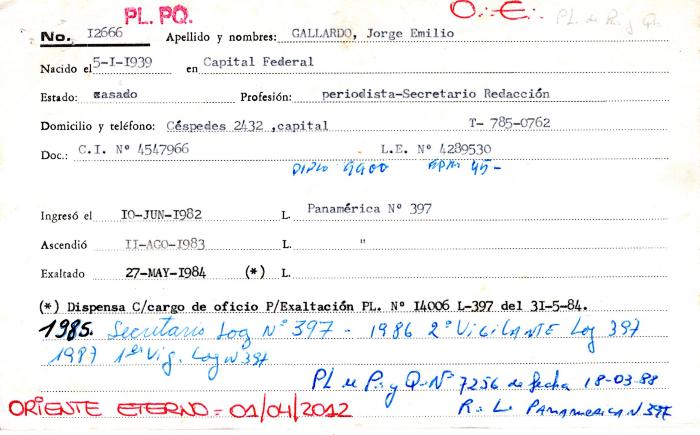 Ficha de miembro de Jorge Emilio Gallardo.