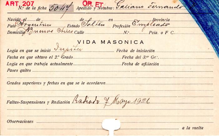 Ficha de miembro de Fernando H. Galiano.