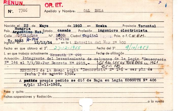 Ficha de miembro de Bela Gal.