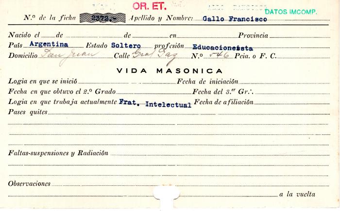 Ficha de miembro de Francisco Gallo.