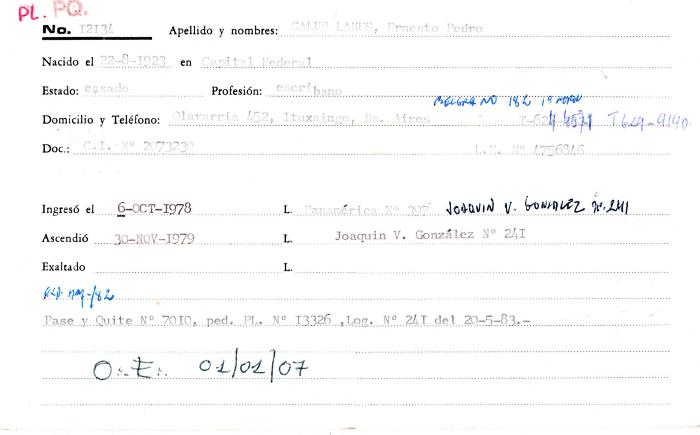 Ficha de miembro de Ernesto Pedro Galup Lanus.