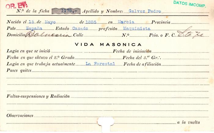 Ficha de miembro de Pedro Galvez.