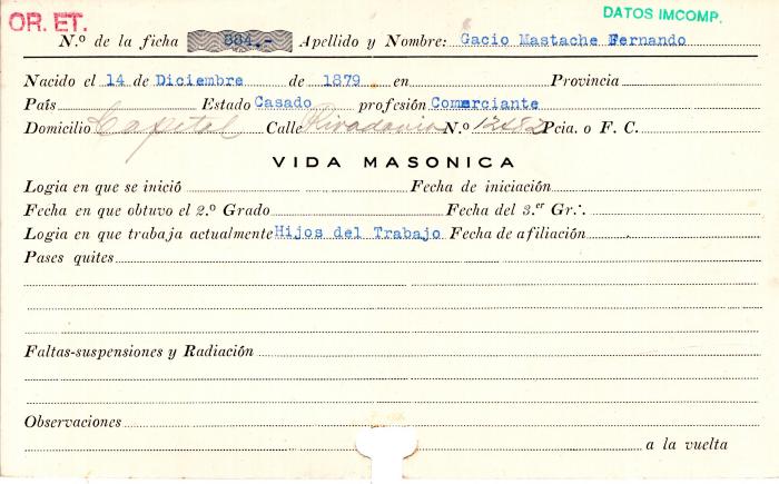 Ficha de miembro de Fernardo Gacio Mastache.