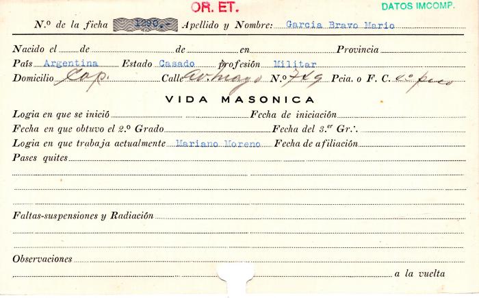 Ficha de miembro de Mario García Bravo.