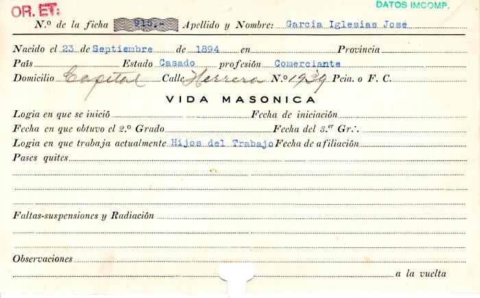 Ficha de miembro de José García Iglesias.