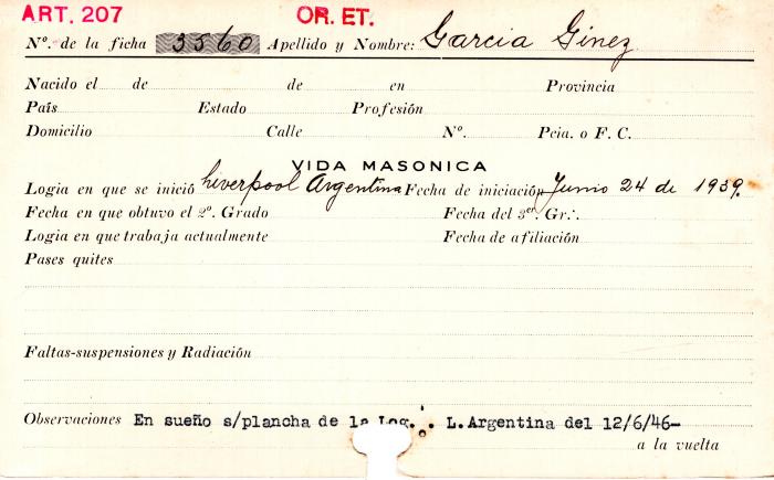 Ficha de miembro de Ginez García.