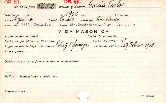 Ficha de miembro de Carlos García.