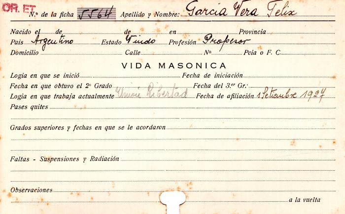 Ficha de miembro de Félix García Vera.