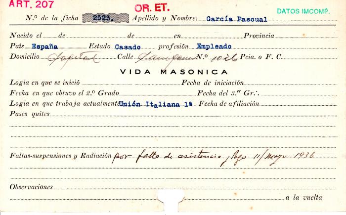 Ficha de miembro de Pascual García.