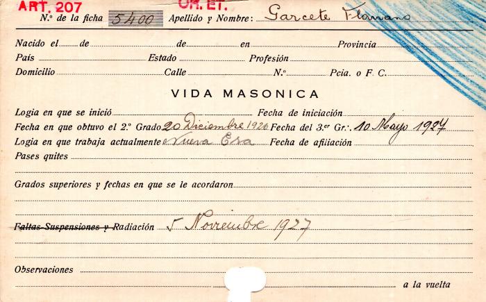 Ficha de miembro de Flaviano Garcete.
